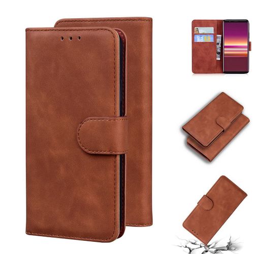 Sony Xperia 5 Coque, Saturcase Toucher Confortable Pu Cuir Magnétique Flip Portefeuille Support Porte-Carte Protecteur Housse Étui Pour Sony Xperia 5 (Marron)