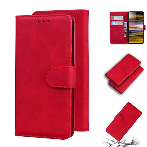 Sony Xperia 10 Plus Coque, Saturcase Toucher Confortable Pu Cuir Magnétique Flip Portefeuille Support Porte-Carte Protecteur Housse Étui Pour Sony Xperia 10 Plus (Rouge)