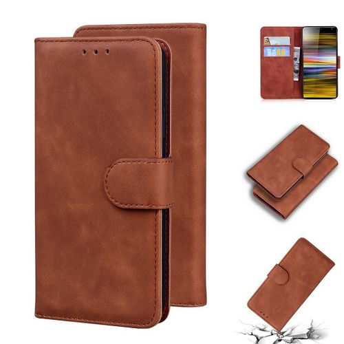 Sony Xperia 10 Plus Coque, Saturcase Toucher Confortable Pu Cuir Magnétique Flip Portefeuille Support Porte-Carte Protecteur Housse Étui Pour Sony Xperia 10 Plus (Marron)