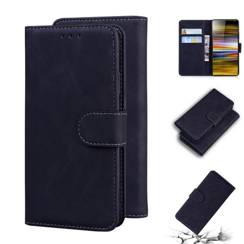 Sony Xperia 10 Plus Coque, Saturcase Toucher Confortable Pu Cuir Magnétique Flip Portefeuille Support Porte-Carte Protecteur Housse Étui Pour Sony Xperia 10 Plus (Noir)