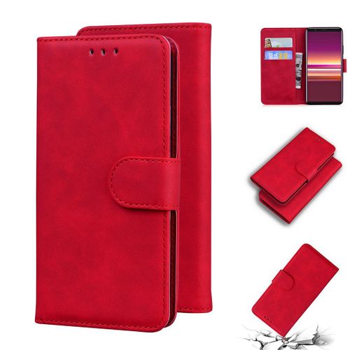 Sony Xperia 5 Coque, Saturcase Toucher Confortable Pu Cuir Magnétique Flip Portefeuille Support Porte-Carte Protecteur Housse Étui Pour Sony Xperia 5 (Rouge)