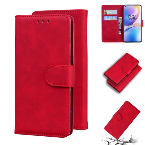 Oneplus 8 Pro Coque, Saturcase Toucher Confortable Pu Cuir Magnétique Flip Portefeuille Support Porte-Carte Protecteur Housse Étui Pour Oneplus 8 Pro (Rouge)