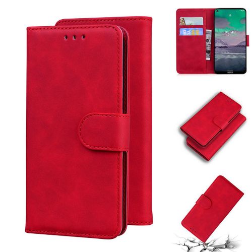 Nokia 3.4 Coque, Saturcase Toucher Confortable Pu Cuir Magnétique Flip Portefeuille Support Porte-Carte Protecteur Housse Étui Pour Nokia 3.4 (Rouge)