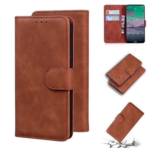 Nokia 3.4 Coque, Saturcase Toucher Confortable Pu Cuir Magnétique Flip Portefeuille Support Porte-Carte Protecteur Housse Étui Pour Nokia 3.4 (Marron)