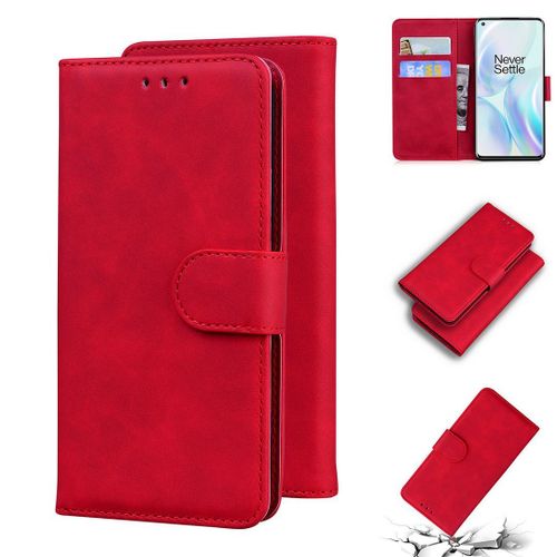 Oneplus 8 Coque, Saturcase Toucher Confortable Pu Cuir Magnétique Flip Portefeuille Support Porte-Carte Protecteur Housse Étui Pour Oneplus 8 (Rouge)