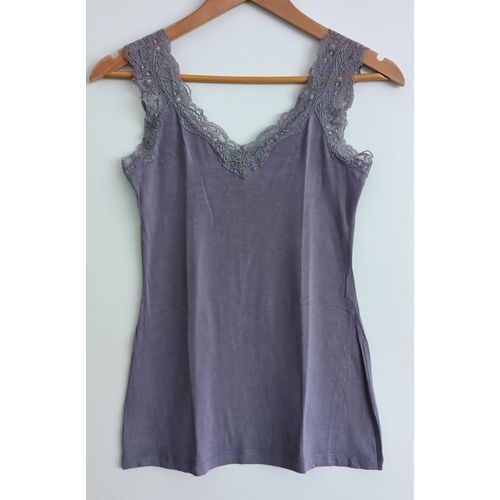 Debardeur. Caraco. Top Gris. Dentelle. Taille 36