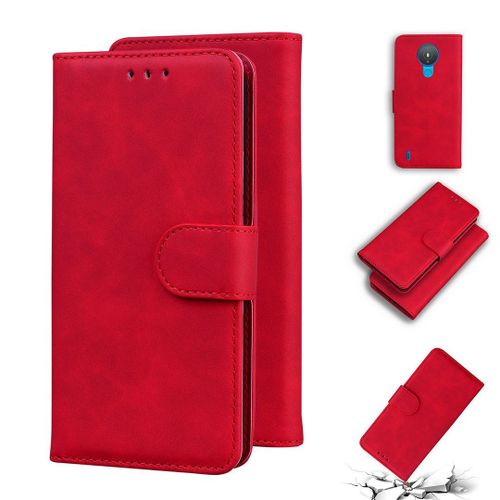 Saturcase Coque Pour Nokia 1.4, Toucher Confortable Pu Cuir Magnétique Flip Portefeuille Support Porte-Carte Protecteur Housse Étui Pour Nokia 1.4 (Rouge)