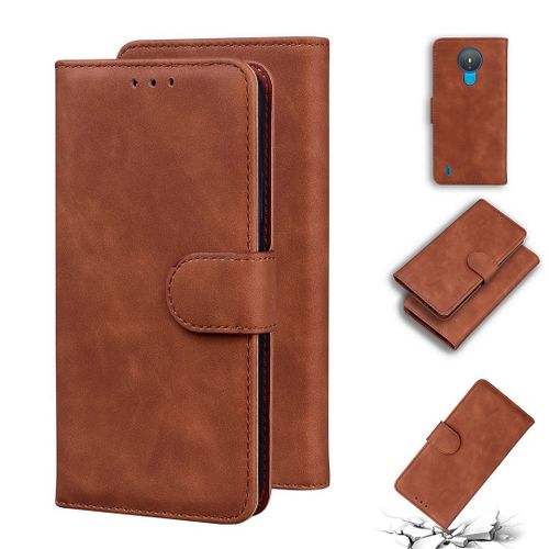 Saturcase Coque Pour Nokia 1.4, Toucher Confortable Pu Cuir Magnétique Flip Portefeuille Support Porte-Carte Protecteur Housse Étui Pour Nokia 1.4 (Marron)