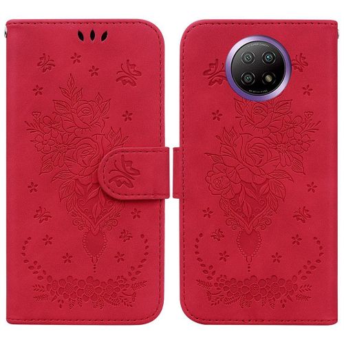 Saturcase Coque Pour Xiaomi Redmi Note 9t, Une Rose Pu Cuir Magnétique Flip Portefeuille Support Porte-Carte Dragonne Protecteur Housse Étui Pour Xiaomi Redmi Note 9t (Rouge)
