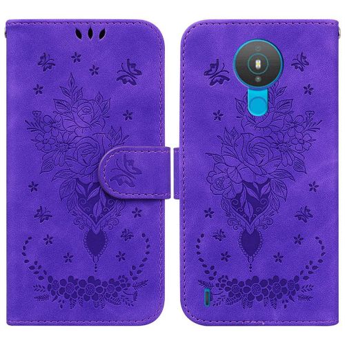 Saturcase Coque Pour Nokia 1.4, Une Rose Pu Cuir Magnétique Flip Portefeuille Support Porte-Carte Dragonne Protecteur Housse Étui Pour Nokia 1.4 (Violet)