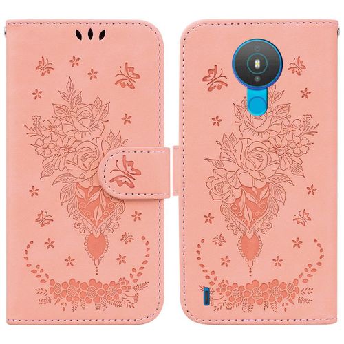 Saturcase Coque Pour Nokia 1.4, Une Rose Pu Cuir Magnétique Flip Portefeuille Support Porte-Carte Dragonne Protecteur Housse Étui Pour Nokia 1.4 (Rose)