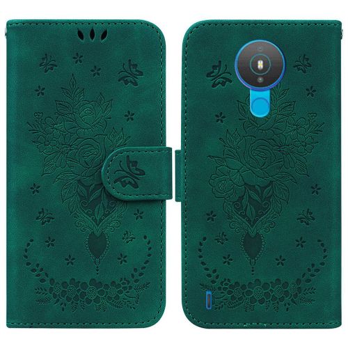 Saturcase Coque Pour Nokia 1.4, Une Rose Pu Cuir Magnétique Flip Portefeuille Support Porte-Carte Dragonne Protecteur Housse Étui Pour Nokia 1.4 (Vert)