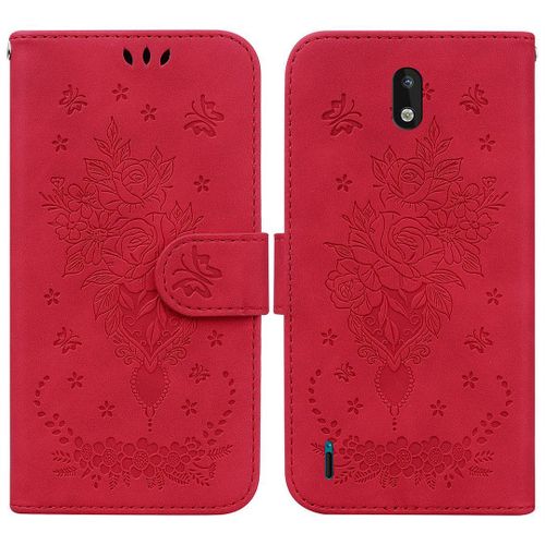 Saturcase Coque Pour Nokia 1.3, Une Rose Pu Cuir Magnétique Flip Portefeuille Support Porte-Carte Dragonne Protecteur Housse Étui Pour Nokia 1.3 (Rouge)