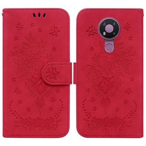 Saturcase Coque Pour Nokia 3.4, Une Rose Pu Cuir Magnétique Flip Portefeuille Support Porte-Carte Dragonne Protecteur Housse Étui Pour Nokia 3.4 (Rouge)