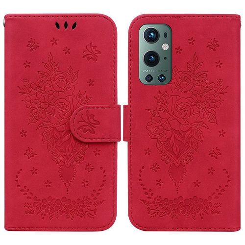 Saturcase Coque Pour Oneplus 9 Pro, Une Rose Pu Cuir Magnétique Flip Portefeuille Support Porte-Carte Dragonne Protecteur Housse Étui Pour Oneplus 9 Pro (Rouge)