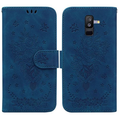 Saturcase Coque Pour Samsung Galaxy A6 Plus 2018, Une Rose Pu Cuir Magnétique Flip Portefeuille Support Porte-Carte Dragonne Protecteur Housse Étui Pour Samsung Galaxy A6 Plus 2018 (Bleu)