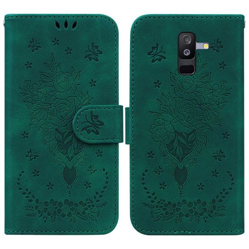 Saturcase Coque Pour Samsung Galaxy A6 Plus 2018, Une Rose Pu Cuir Magnétique Flip Portefeuille Support Porte-Carte Dragonne Protecteur Housse Étui Pour Samsung Galaxy A6 Plus 2018 (Vert)