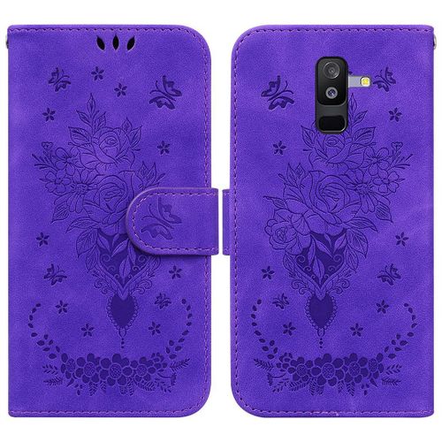 Saturcase Coque Pour Samsung Galaxy A6 Plus 2018, Une Rose Pu Cuir Magnétique Flip Portefeuille Support Porte-Carte Dragonne Protecteur Housse Étui Pour Samsung Galaxy A6 Plus 2018 (Violet)