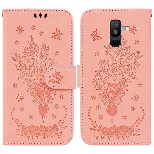 Saturcase Coque Pour Samsung Galaxy A6 Plus 2018, Une Rose Pu Cuir Magnétique Flip Portefeuille Support Porte-Carte Dragonne Protecteur Housse Étui Pour Samsung Galaxy A6 Plus 2018 (Rose)