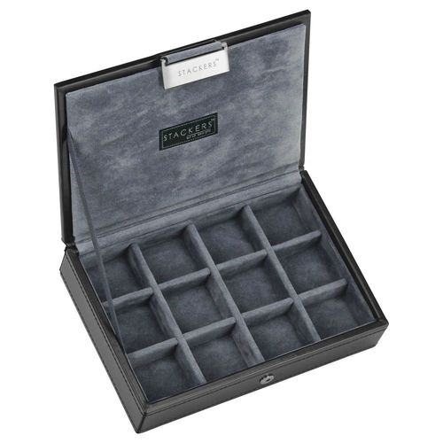 Stackers Uk. Boite À Boutons De Manchette. Végan, Simili Cuir. Gris, Uni.