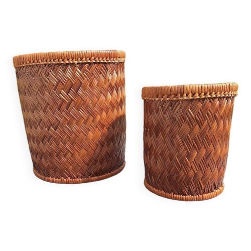 Paire De Cache Pots En Rotin Marron