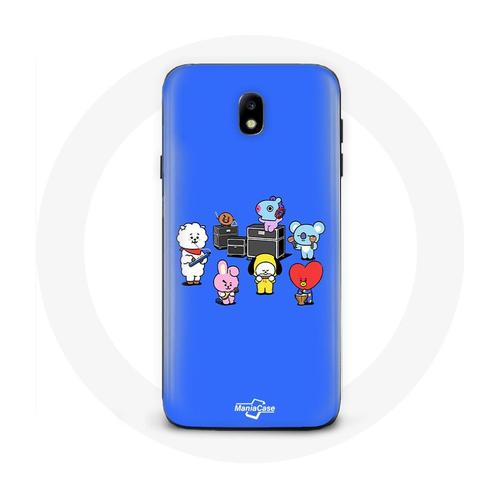 Coque Pour Samsung Galaxy S4 Bts Bt21 Tata Chimmy Cooky Rj Koya Shooky Et Mang Jouent De La Musique Fond Bleu