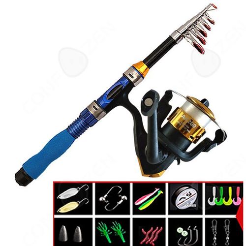 Canne À Péche 1.7m Canne À Peche Telescopique Ensemble Canne À Peche Et Moulinet Ensemble De Cannes À Leurres Sport Peche Bleu