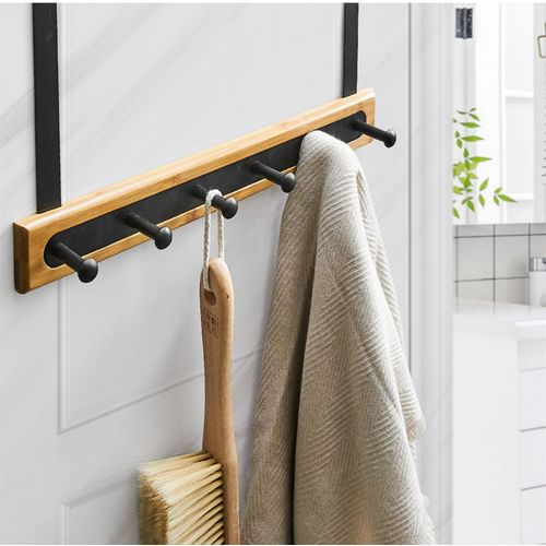 Porte Manteau Pour Porte En Bois, Patère De Porte De Bambou, Crochets De Porte À Suspendre 6 Crochets (1 Pièce),Pas De Poinçonnage