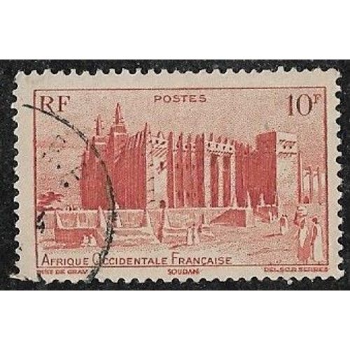 Timbre D¿Afrique Occidentale Française (Soudan) N°39 Y & T 10,00 F. Rouge-Brun Série Courante Mosquée De Djenné