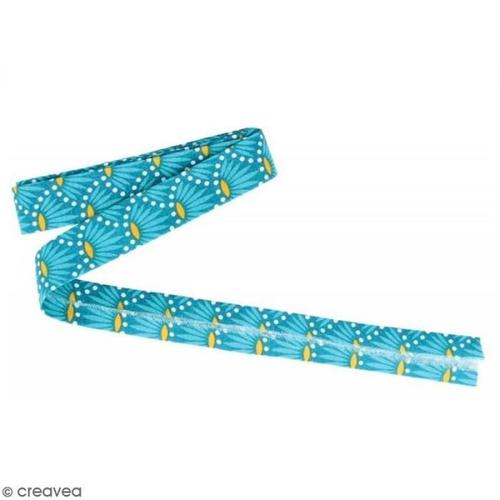 Coupon De Biais Crafty Cotton - Fleurs Sur Fond Bleu Pétrole - 20 Mm X 3 M