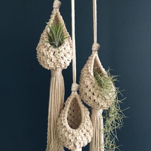 Paniers Suspendus En Coton Macramé En Forme D'ananas, Cache-Pot, Accessoire De Décoration De Style Europe Du Nord Pour Plantes Et Aménagement Paysager Du Balcon Ou Du Salon