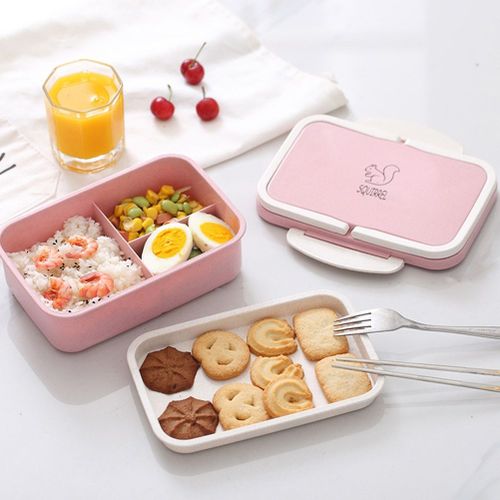 1 Pc Boîte À Lunch Double Couche Ble Paille Rose Nourriture Cuisine Boîte De Rangement Aliments Frais Boîte Pour Officiers Etudiants