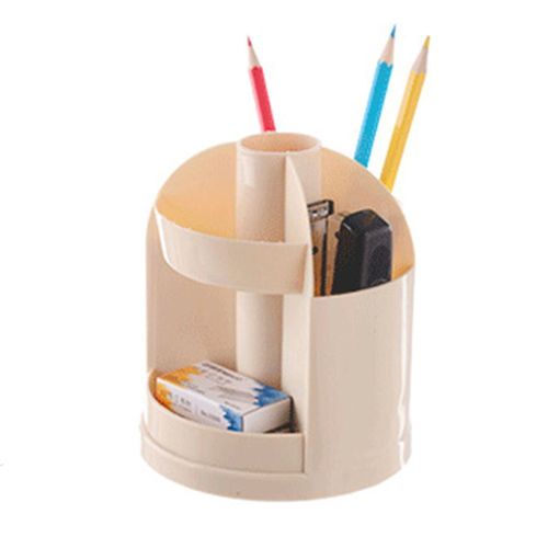 Multi-Fonction Rotatif Porte-Stylo En Plastique Creatif Bureau Boîte De Rangement Conteneurs Beige Organisateur Rack Bureau Stockage