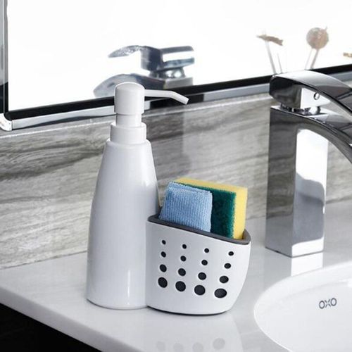 Blanc Multifonctionnel Deux-En-Un Cuisine Salle De Bain Bouteille Séparée Liquide Détergent Boîte De Rangement Nettoyage Éponge Porte-Savon
