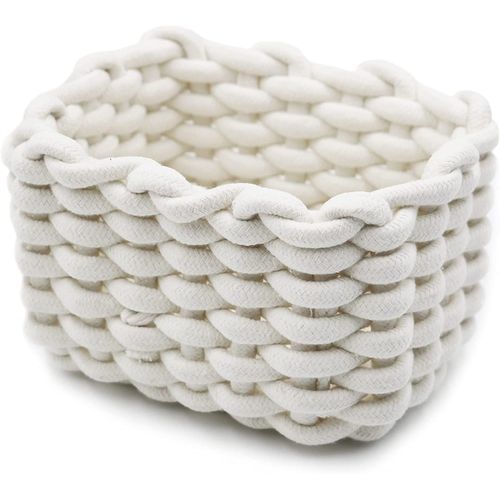 Panier De Rangement En Corde De Coton,Boîte De Rangement Décoratifs Pour Chambre De Bébé, Chambre À Coucher, Saloné(Blanc)