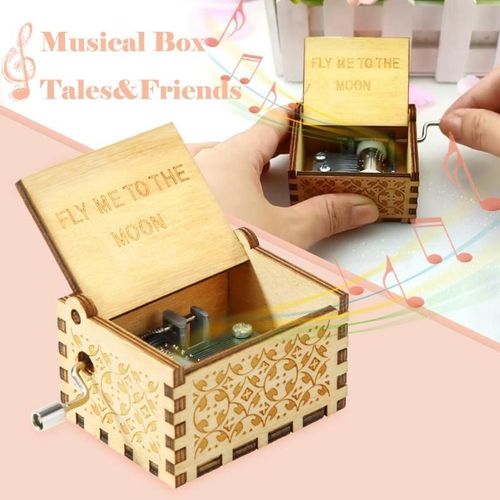 Boîte À Musique En Bois Sculpté Style Rétro Coffret Musical Antique À Manivelle? Ornement De Maison? Cadeaux D'anniversaire