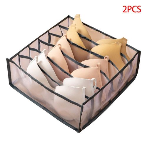 Boîte De Rangement De Sous Vêtements 2 Pièces Organisateur Réutilisable De Chaussettes Tiroir Séparé Armoire De Rangement De Sous Vêtements 6 Grilles Gris