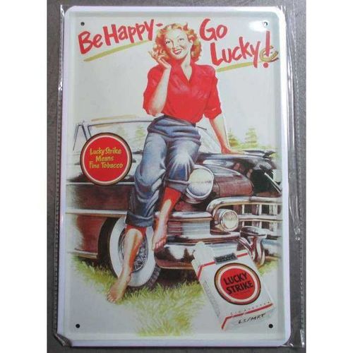 Plaque Pin Up Lucky Strike Tole Deco Bar Cigarette Pub Affic