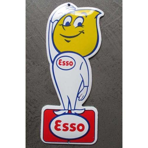 Mini Plaque Emaillée Esso Boy 20x8cm Tole Email Forme Goute D'huile