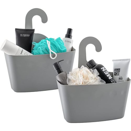 Panière De Douche Plastique À Suspendre, 2 Paniers De Rangement Pour La Maison Avec Crochet, Installation Sans Perçage Et Sans Outil(Gris)