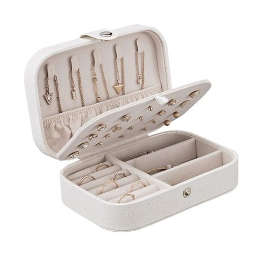 Soy2 Portable Simple Boîte De Rangement Multifonctionnel Deux Couches Conteneur Pour Les Femmes Voyage Petit Pu En Cuir Etui À Bijoux (Blanc) A20