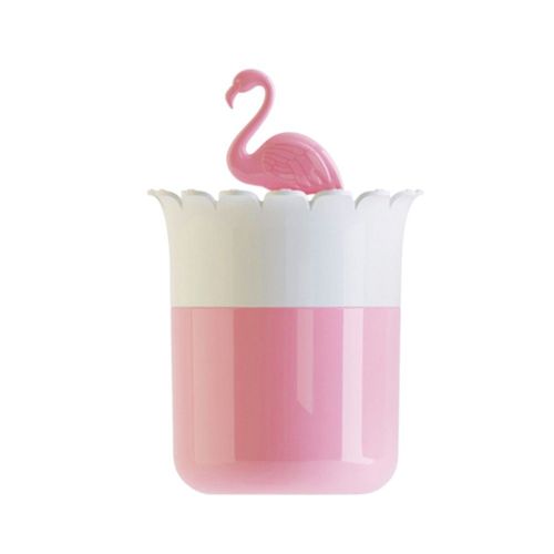 Soy2 Flamingo Coton-Tige Boîte Cartoon Rond Conteneur Coton Tampons Titulaire Maquillage Boîte De Rangement Pour Femmes Filles Dames (Rose + Blanc) A20