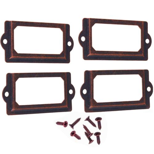 Lot de 4 Porte-étiquettes Métal Couleur Cuivrée Pour Tiroirs Coffre Rangements Chiffonnier Bois Vintage Rétro