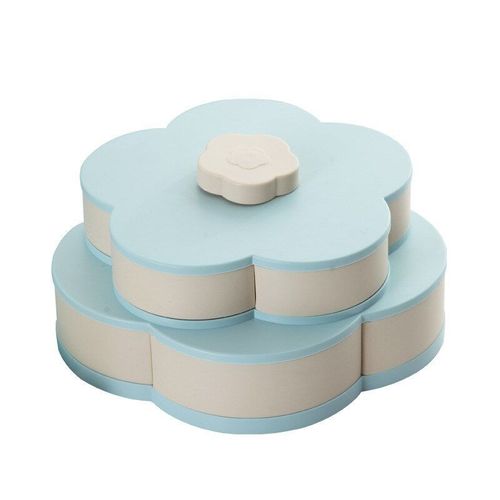 P?tale-Forme Rotatif Snack Boîte Bonbons Plateau Alimentaire Boîte De Rangement Mariage Bonbons Plaques Double-Pont Fruits Secs Organisateur Stockage Bleu