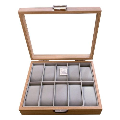 Boîte De Rangement Compacte En Bois De Rose, 10 Fentes, Présentoir De Montre, Organisateur De Bijoux, Serrure De Sécurité, Couvercle Transparent, Boîte De Rangement De Montre