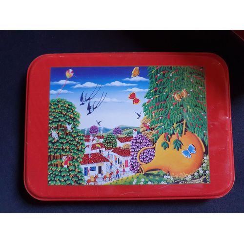 Boîte Métal Rectangle Rouge Et Peinture Na?ve