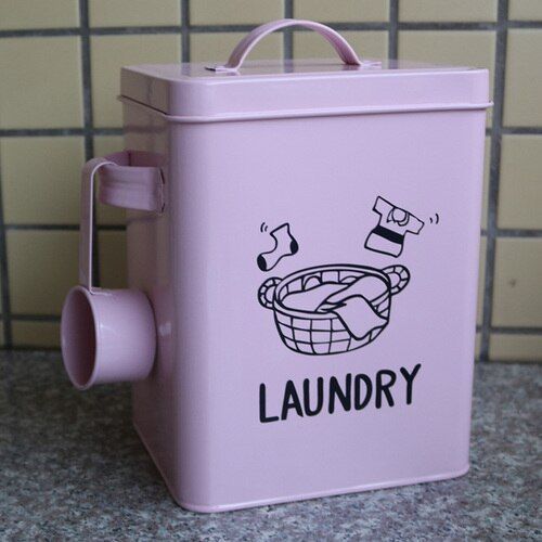 Boîte De Rangement De La Poudre à Lessive, Blanc, Rose, Pour La Décoration De La Salle De Bain De La Maison, Seau De Nourriture De Riz Avec Cuillère Et Récipient à Farine