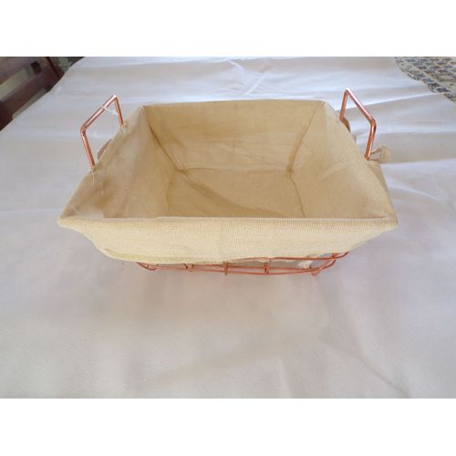 Corbeille De Rangement Carrée En Métal Cuivr? Avec Poignées 24 X 24 X H9 Cm, Corbeille Salle De Bain Produit De Beaut?, Cosmétique, Maquillage