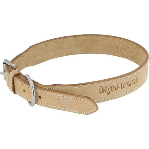 Collier Pour Chien En Cuir Naturel Diego & Louna - Couleur : Naturel, Taille : 35 Cm, Longueur Totale : 50 Cm