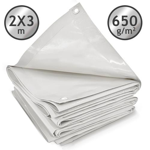 Jago® Bâche de Protection - 2x3m, Imperméable, Polyester Revêtu de PVC 650g/m², Blanc - Couverture pour Véhicules, Meubles de Jardin